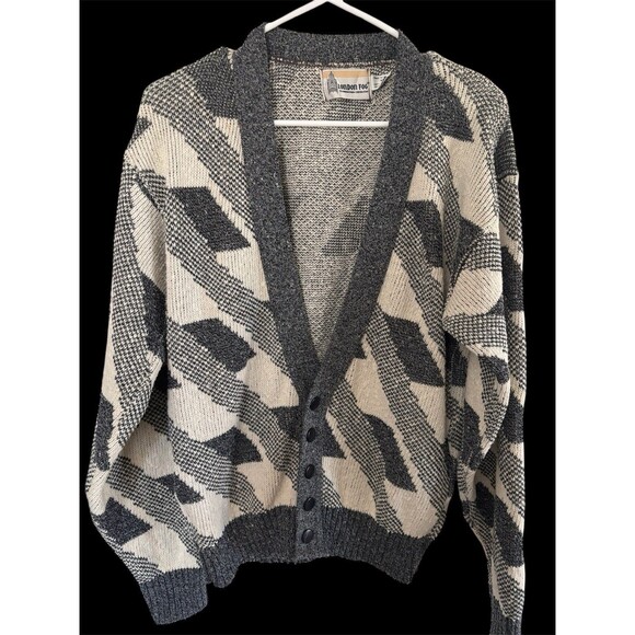 Vintage London Fog Heavy Knit Grandpa Cardigan Men's M Style, Geometric Jacquard - Picture 1 of 5